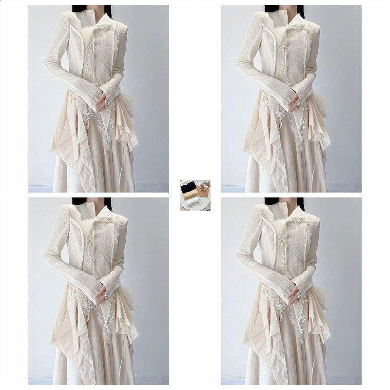 French Vintage Elegant Lace Women Spring Summer Irregular Splicing Long Bridesmaid Evening Party Skirt Two-Piece Set 240822 - view 8