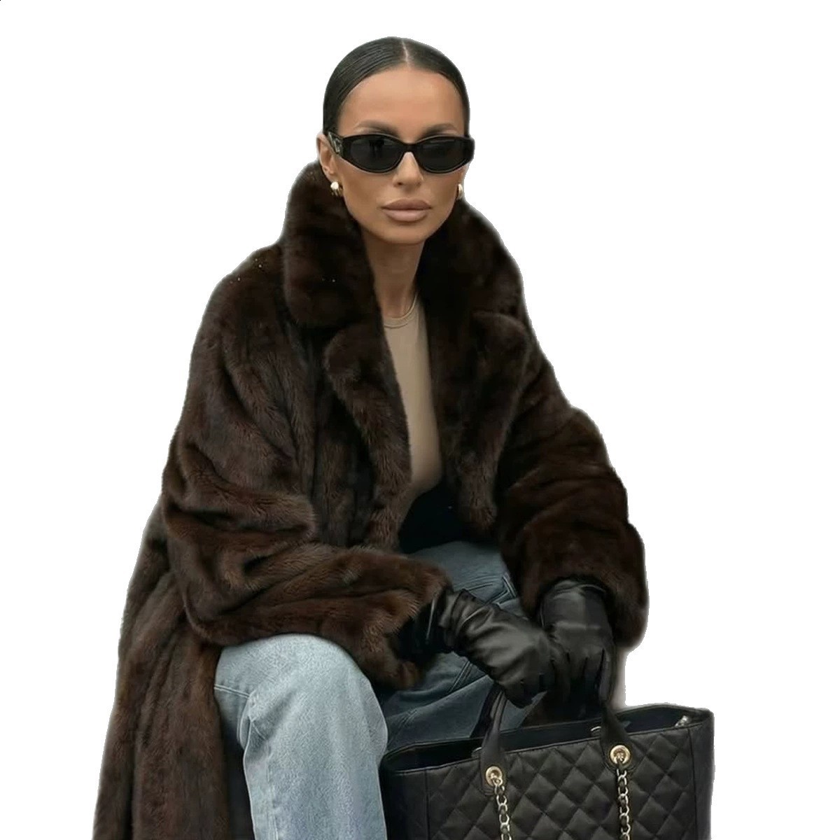 Fashion Brown Faux Fur Overcoat Women Chic Lapel Long Sleeve Fluffy Coat Lady Winter Thicken Warm Highstreet Outerwear 251129 - view 6
