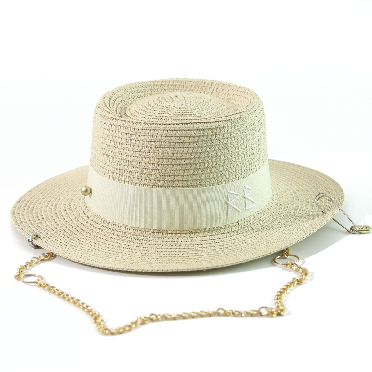 Straw Hats for Women Fashionable RB Letter Elegant Holidays Boater Hat Summer Flat Top Beach Sisal straw hat 260402