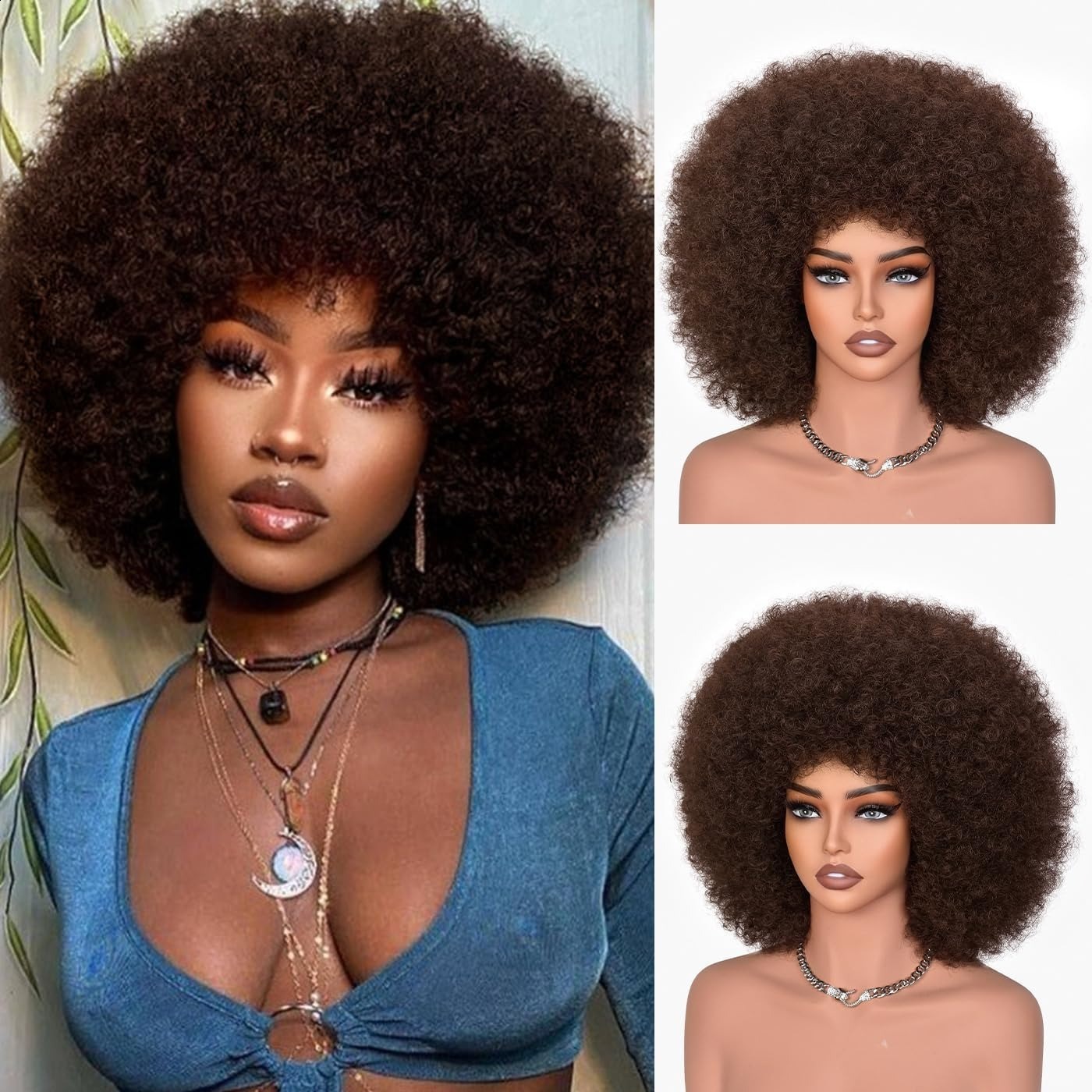 Black curly afro wig short fluffy wig curly afro wig231227