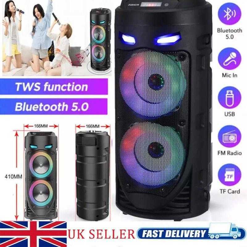 Portable Bluetooth 5.0 subwoofer with microphone, LED light, USB FM radio function, outdoor karaoke Q261009