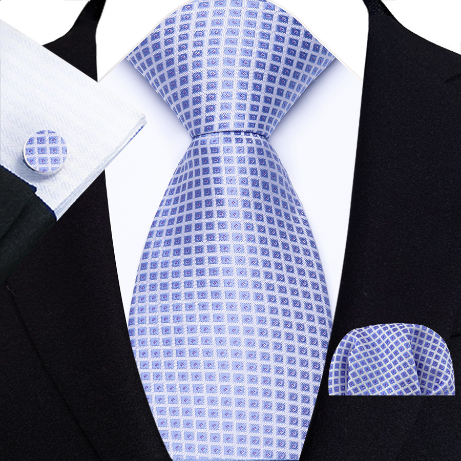 Barry.Wang Purple Silk Mens Tie Hanky Cufflinks Set Lilac Lavender Mauve Violet Jacquard Necktie For Male Wedding Business Party 241219
