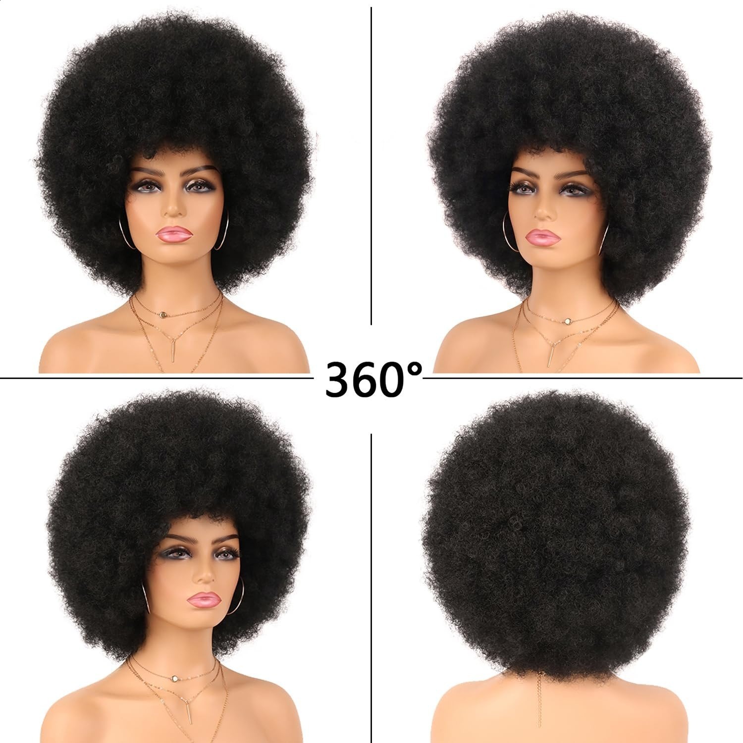 Black curly afro wig short fluffy wig curly afro wig231227 - view 3