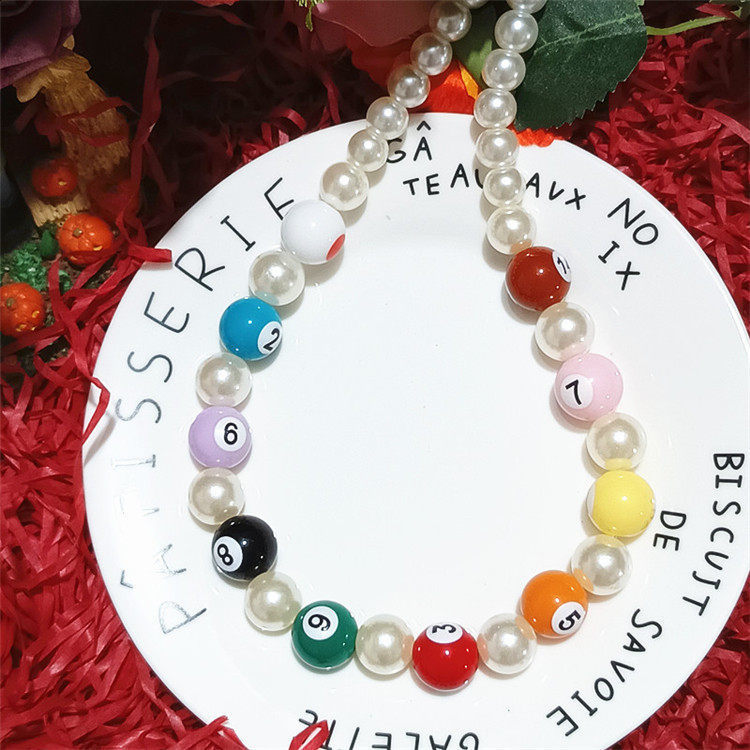 Fashion Hip Hop Jewelry Exaggerated Colorful Billiards Necklace Female Dopamine Unique Pearl Choker Necklace for Women Girls 250818