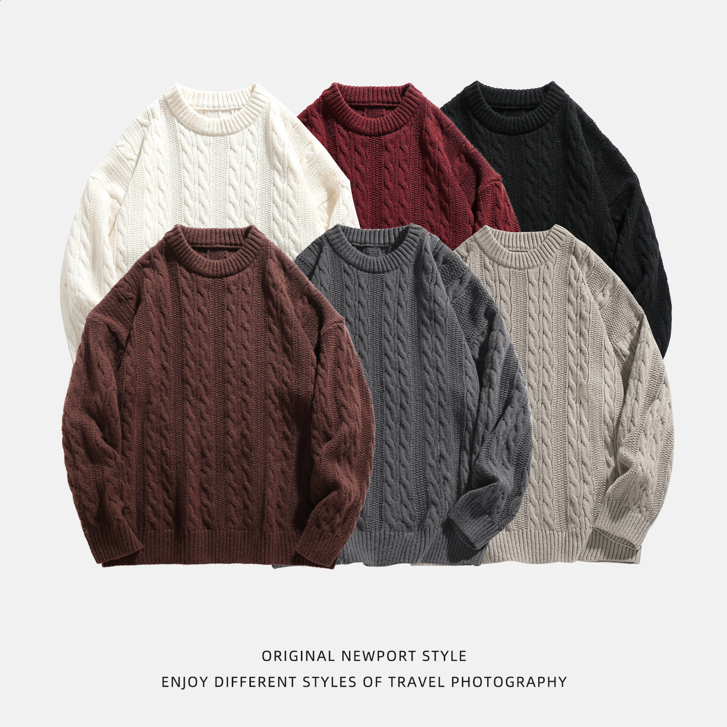 Milard Classic Knitted Brown Irish Pattern Solid Color Pullover Round Neck Hoodie Warm British Retro Sweater 241014 - view 4