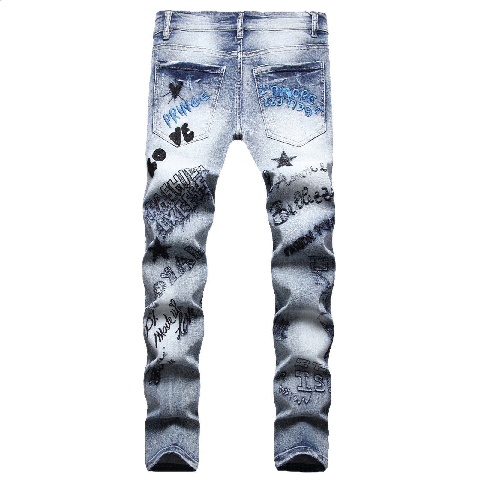 Men's Jeans Men Graffiti Print Denim Jeans Streetwear Letters Painted Stretch Pants Slim Tapered Trousers 231122 - view 6