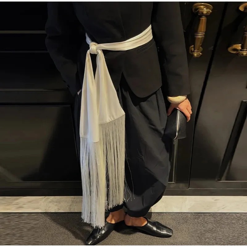 Fringed Satin Long Scarf Narrow Edge Soft Chic Solid Tassels Belts 2026 Elegant Oriental Street Waist Accessory 260514 - view 5
