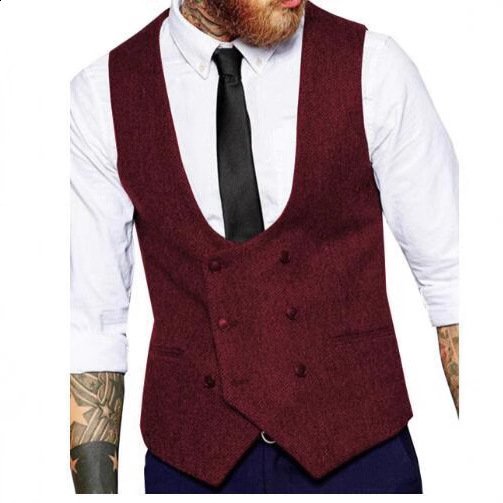 XS-6XL mens ultra-thin suit mens suit vest mens Burgundy velvet vest mens casual sleeveless formal business vest 240814 - view 5