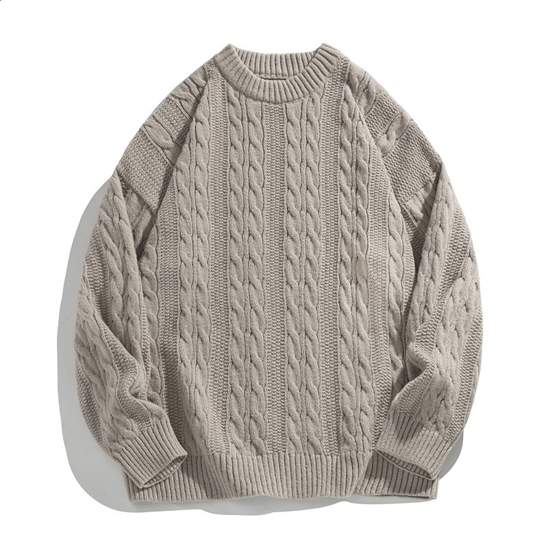 Milard Classic Knitted Brown Irish Pattern Solid Color Pullover Round Neck Hoodie Warm British Retro Sweater 241014 - view 9
