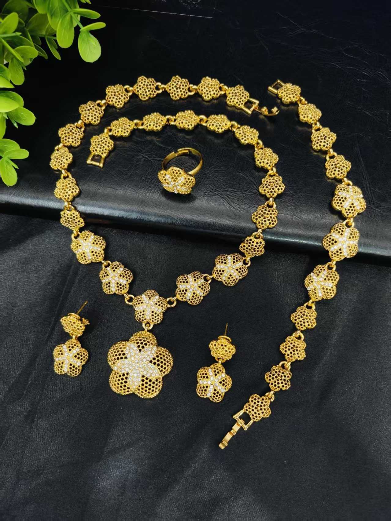 Jewelry set - Dubai flower necklace, earrings, bracelet, ring, jewelry set for Indian brides, necklace set for Indian brides Q261009 - view 4