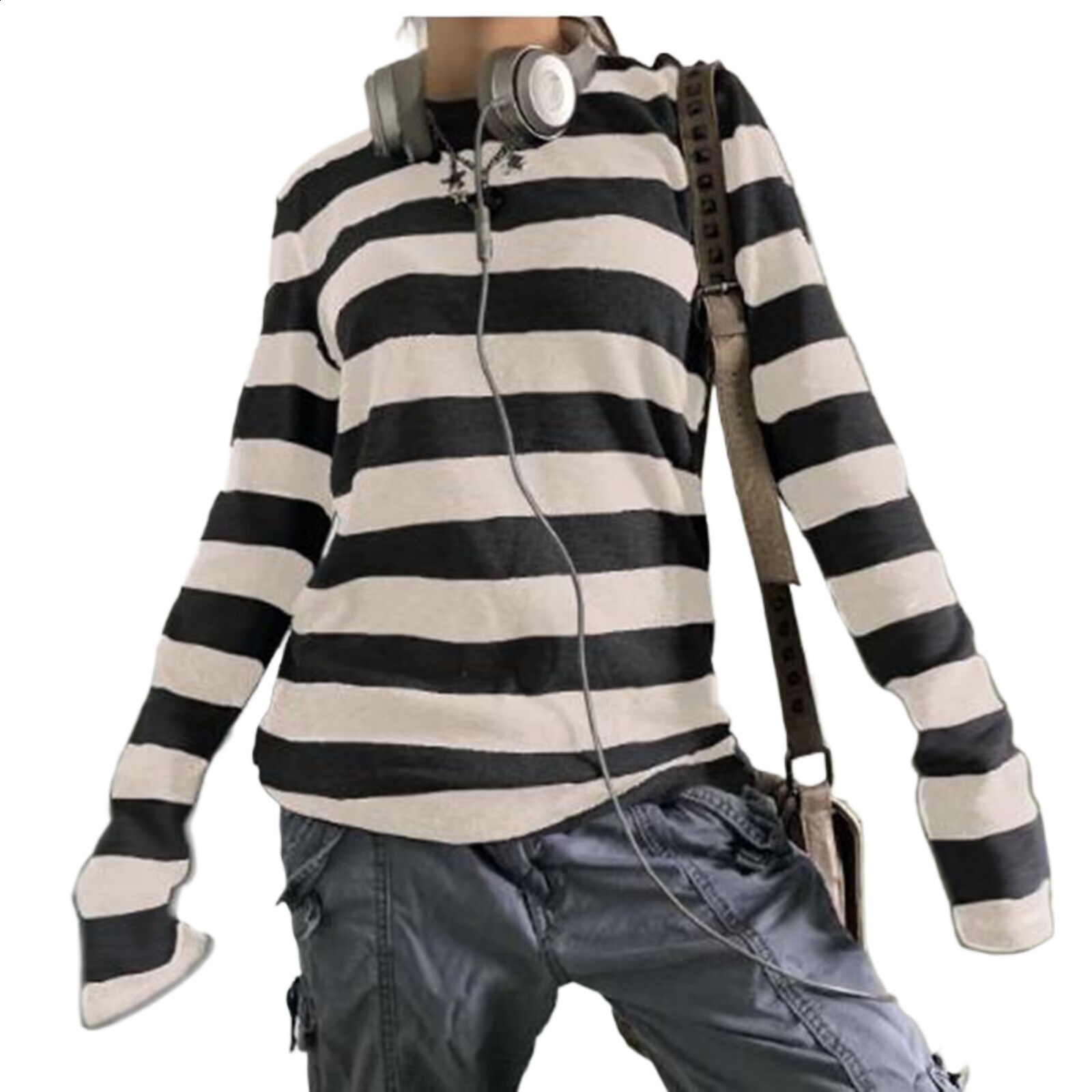 Y2k Teen Striped Long Sleeve TShirts Fairy Grunge Print Baggy Tops Vintage Harajuku 2000s EGirl Shirts Vintage Streetwear 260416 - view 6