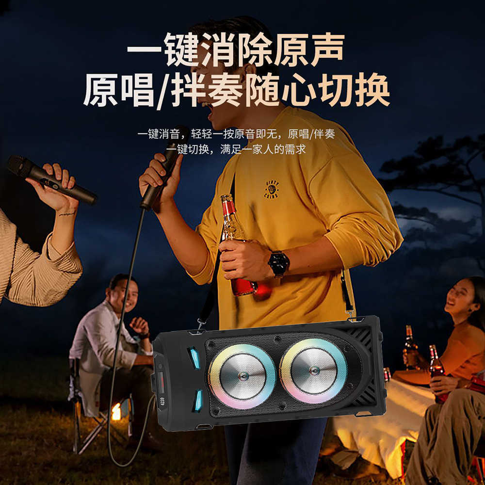 Portable Bluetooth 5.0 subwoofer with microphone, LED light, USB FM radio function, outdoor karaoke Q261009 - view 5