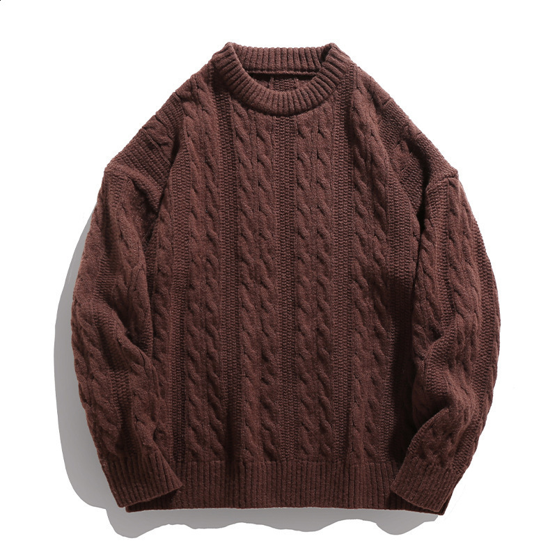 Milard Classic Knitted Brown Irish Pattern Solid Color Pullover Round Neck Hoodie Warm British Retro Sweater 241014 - view 7