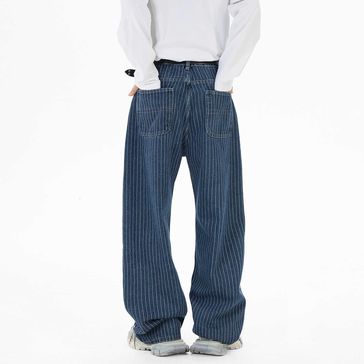 A trendy brand 2026 spring collection of American high street retro striped side-seam beaded jeans, straight-leg loose retro trousers W261009 - view 4