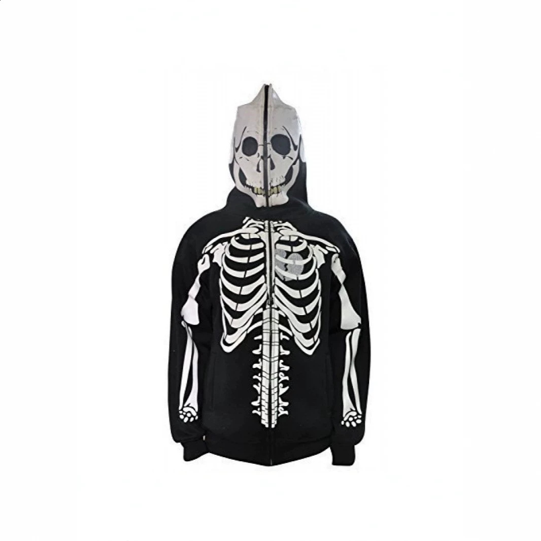 New dark skull and skeleton print oversized hoodie a trendy streetwear item for both men and women 250928 - view 3