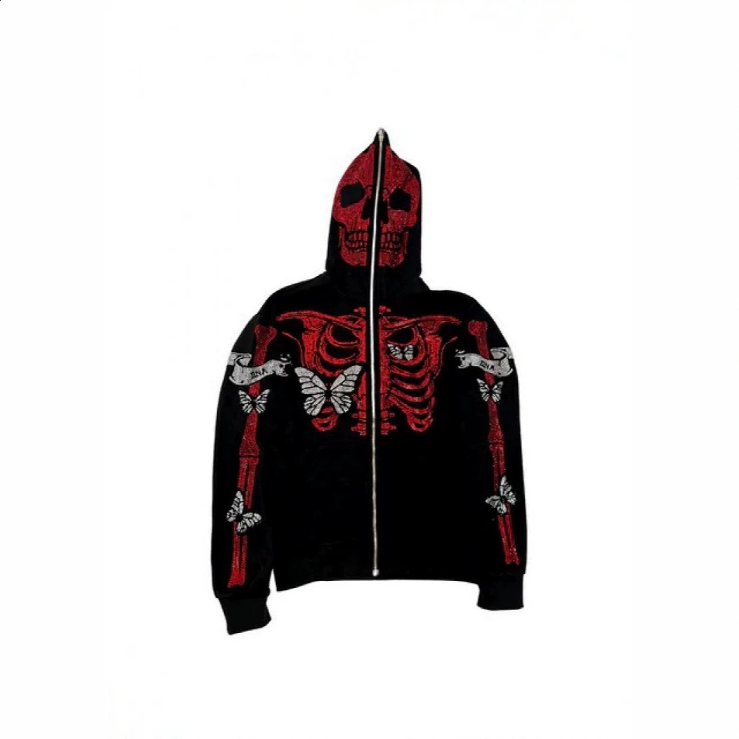 New dark skull and skeleton print oversized hoodie a trendy streetwear item for both men and women 250928 - view 5