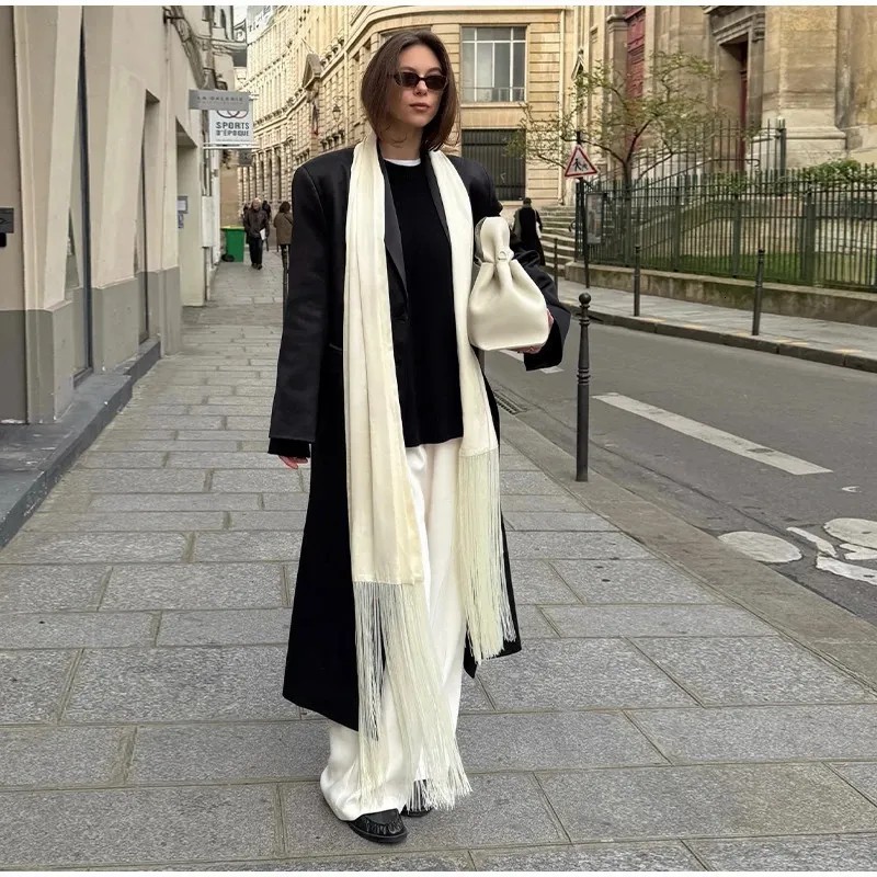 Fringed Satin Long Scarf Narrow Edge Soft Chic Solid Tassels Belts 2026 Elegant Oriental Street Waist Accessory 260514