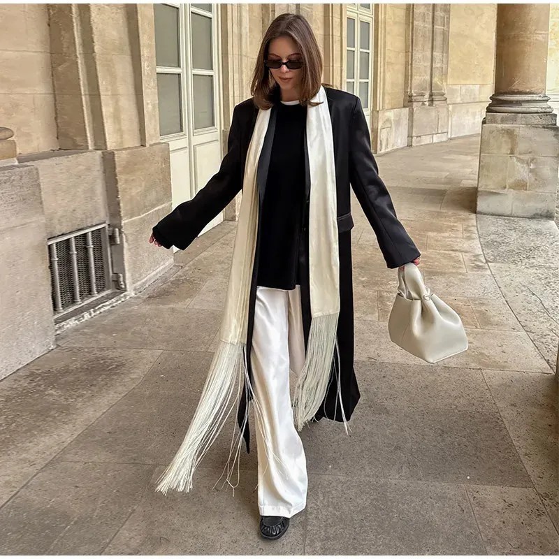 Fringed Satin Long Scarf Narrow Edge Soft Chic Solid Tassels Belts 2026 Elegant Oriental Street Waist Accessory 260514 - view 4