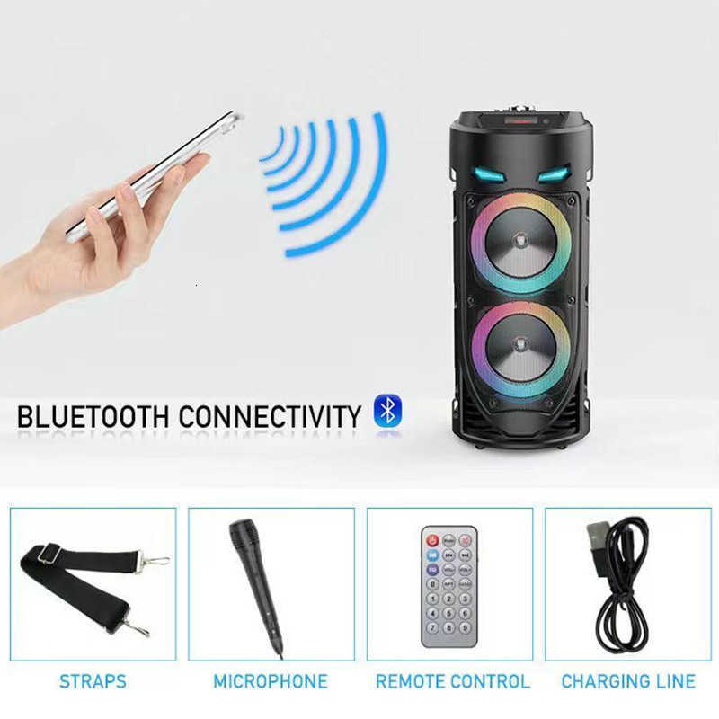 Portable Bluetooth 5.0 subwoofer with microphone, LED light, USB FM radio function, outdoor karaoke Q261009 - view 3