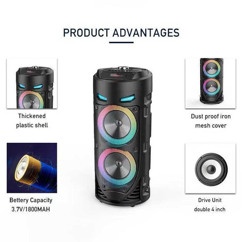 Portable Bluetooth 5.0 subwoofer with microphone, LED light, USB FM radio function, outdoor karaoke Q261009 - view 4