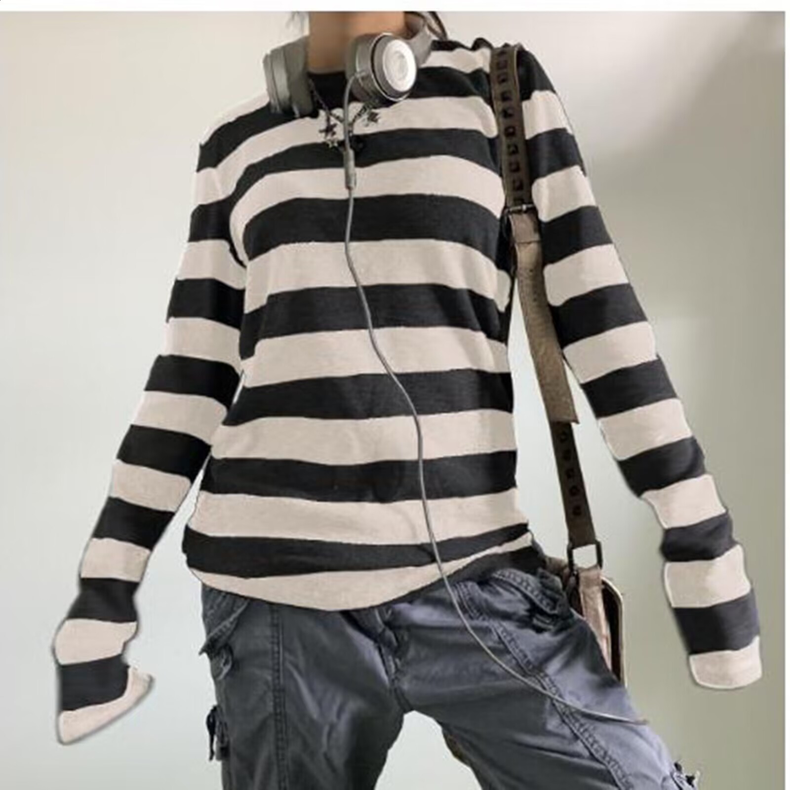 Y2k Teen Striped Long Sleeve TShirts Fairy Grunge Print Baggy Tops Vintage Harajuku 2000s EGirl Shirts Vintage Streetwear 260416
