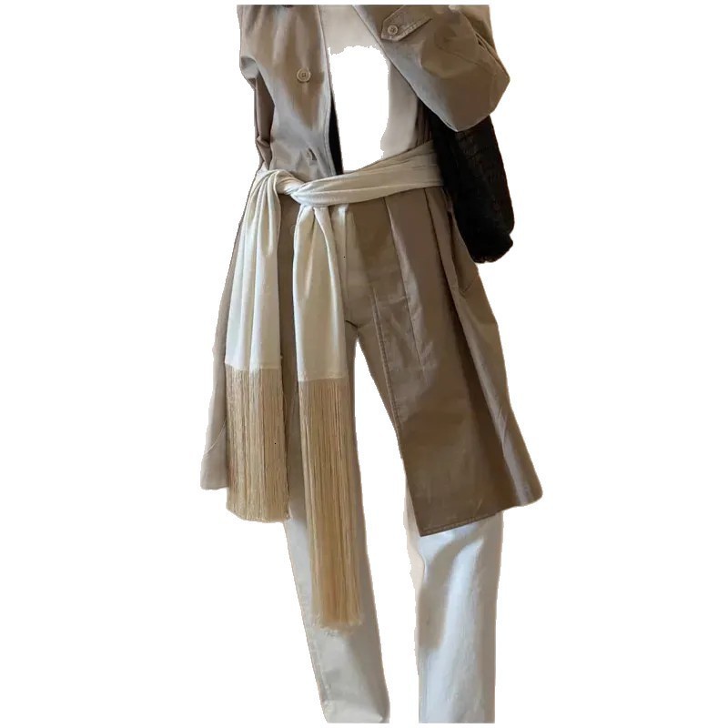 Fringed Satin Long Scarf Narrow Edge Soft Chic Solid Tassels Belts 2026 Elegant Oriental Street Waist Accessory 260514 - view 6