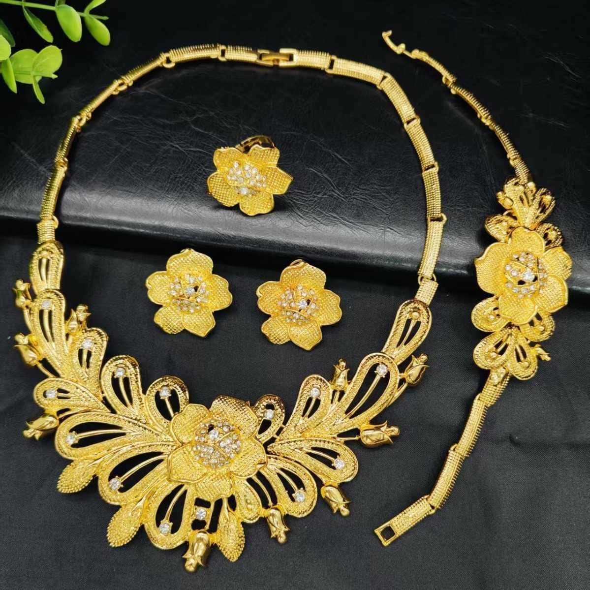 Jewelry set - Dubai flower necklace, earrings, bracelet, ring, jewelry set for Indian brides, necklace set for Indian brides Q261009 - view 6