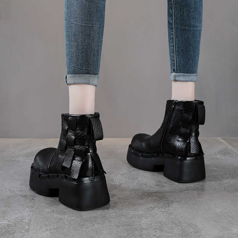 Retro genuine leather platform boots for women in autumn and winter, new style single boot, thick sole, high heel, small size, thick top layer cowhide - view 5