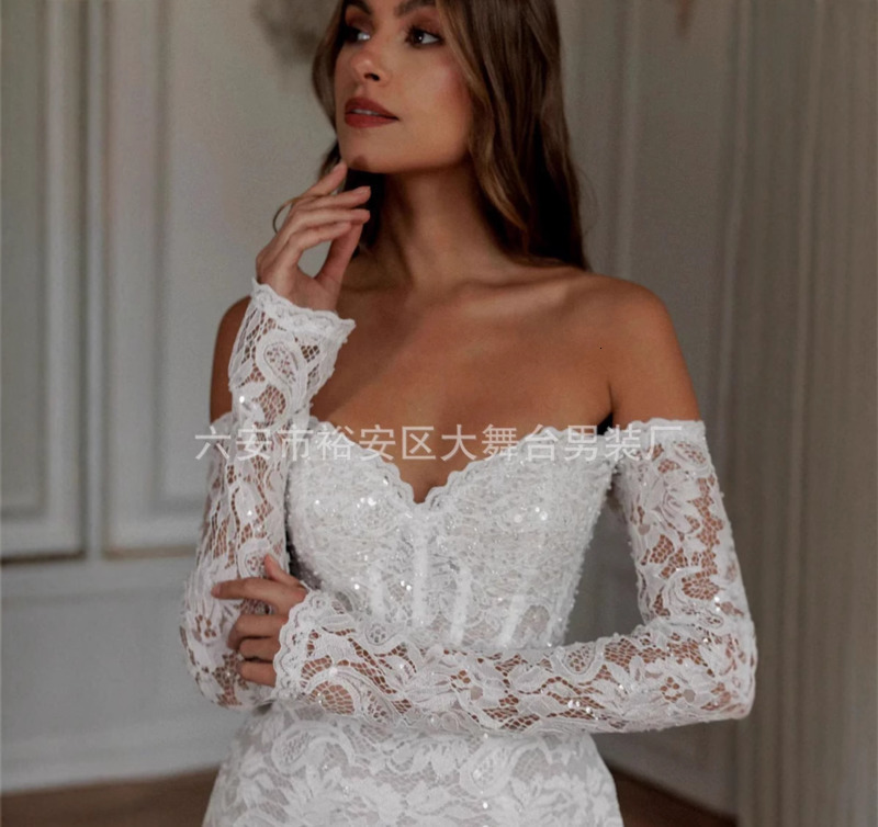 Sheath Column Modern Sexy Backless Chapel Wedding Dress Short Mini Lace Off Shoulder Ruffles Bridal Gown Free Customized 260806 - view 4