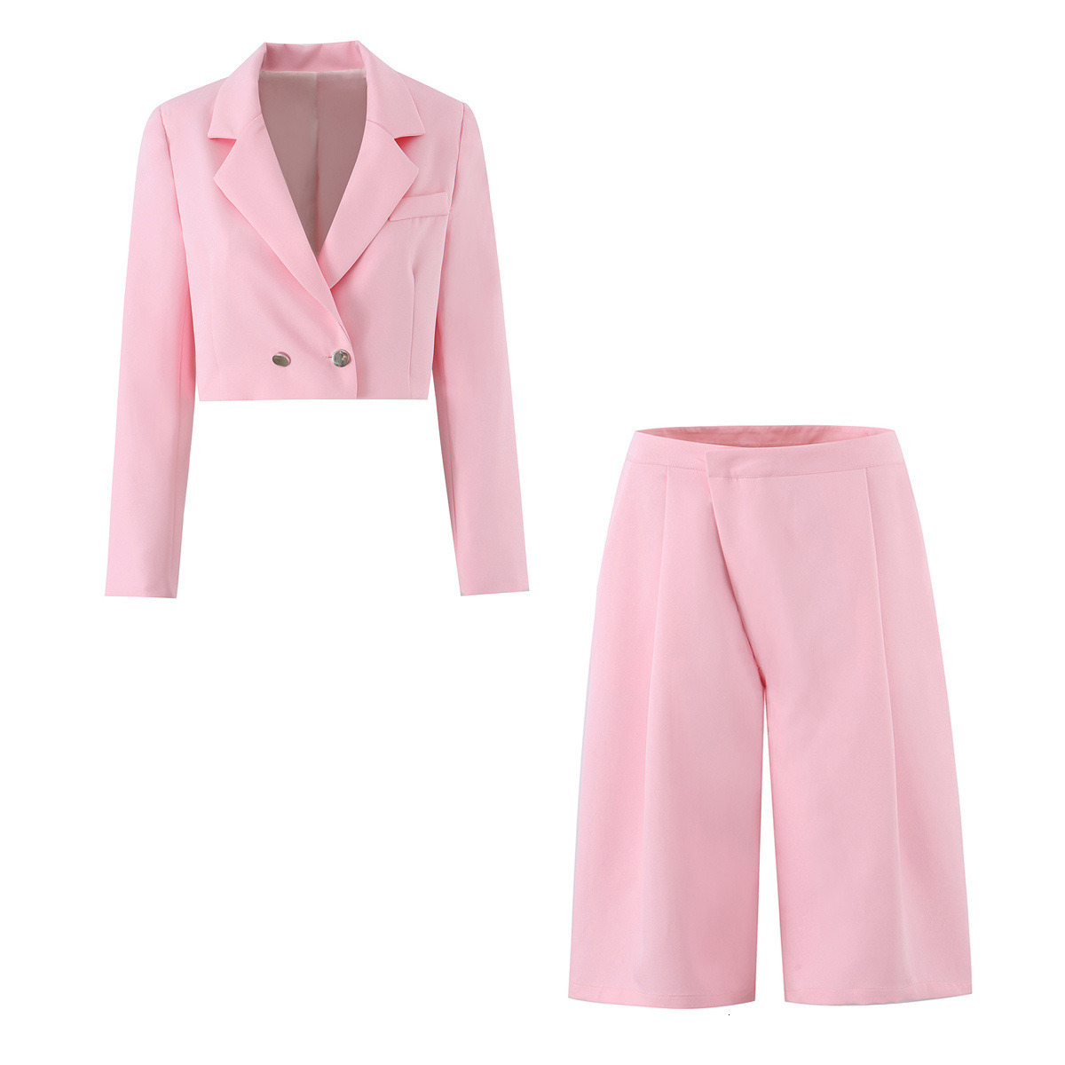 European and American style new women's short sleeved suit jacket with shoulder pads, double breasted pleated shorts ddmynov - view 6