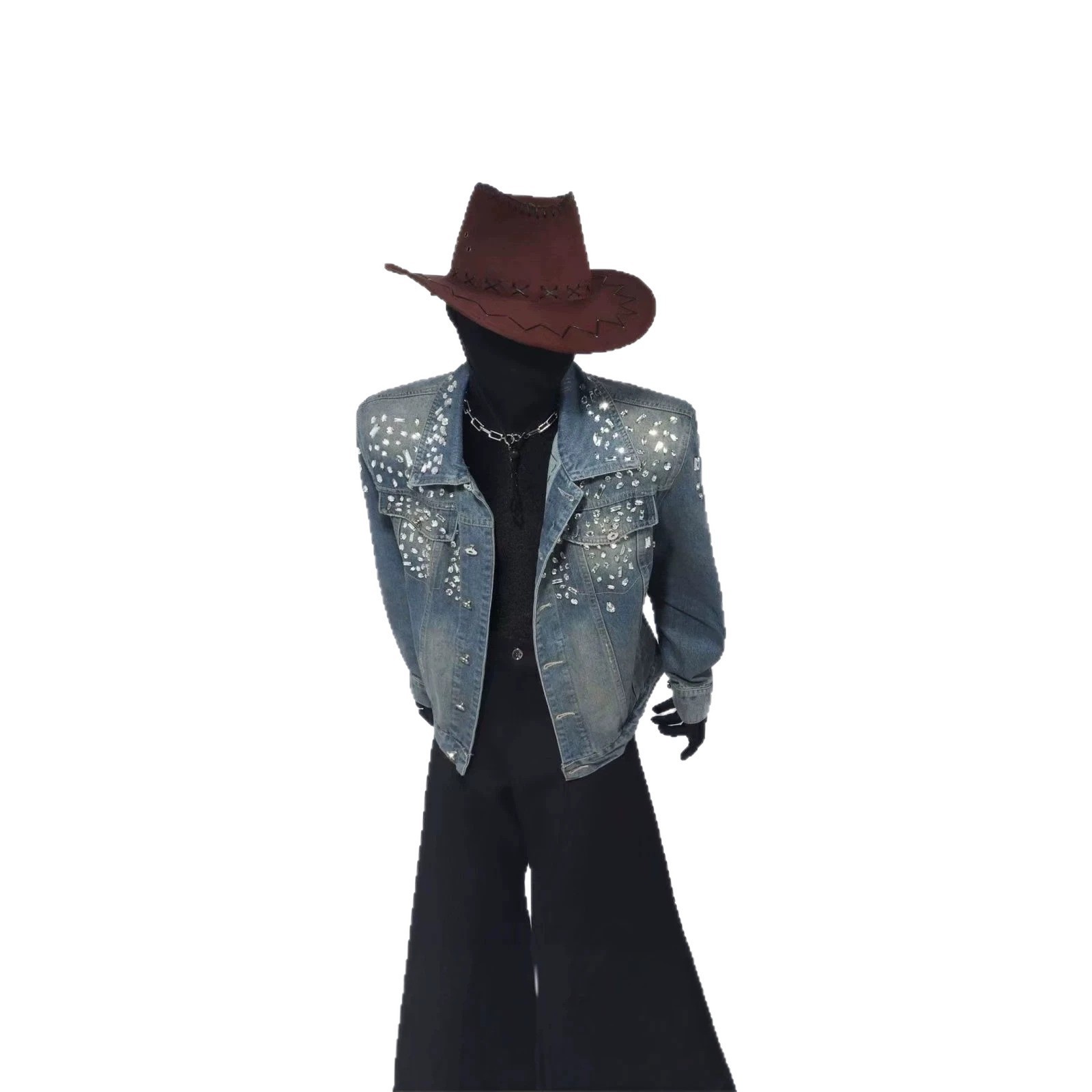 Retro Crystal Denim Coat Diamonds Beaded Jeans Bomber Jacket Cardigan Gemstones Cow Rhinestones Streetwear Tops Chaquetas 251013 - view 5