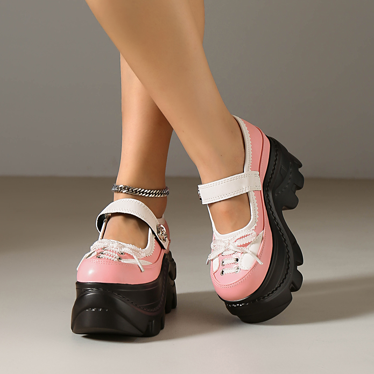 Soft leather women's daily versatile and comfortable high-heeled thick soled shoes Large Size Waterproof Design Mary Jane Shoes Round Toe Non-sli - view 6