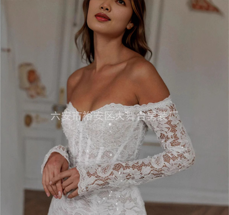 Sheath Column Modern Sexy Backless Chapel Wedding Dress Short Mini Lace Off Shoulder Ruffles Bridal Gown Free Customized 260806 - view 5