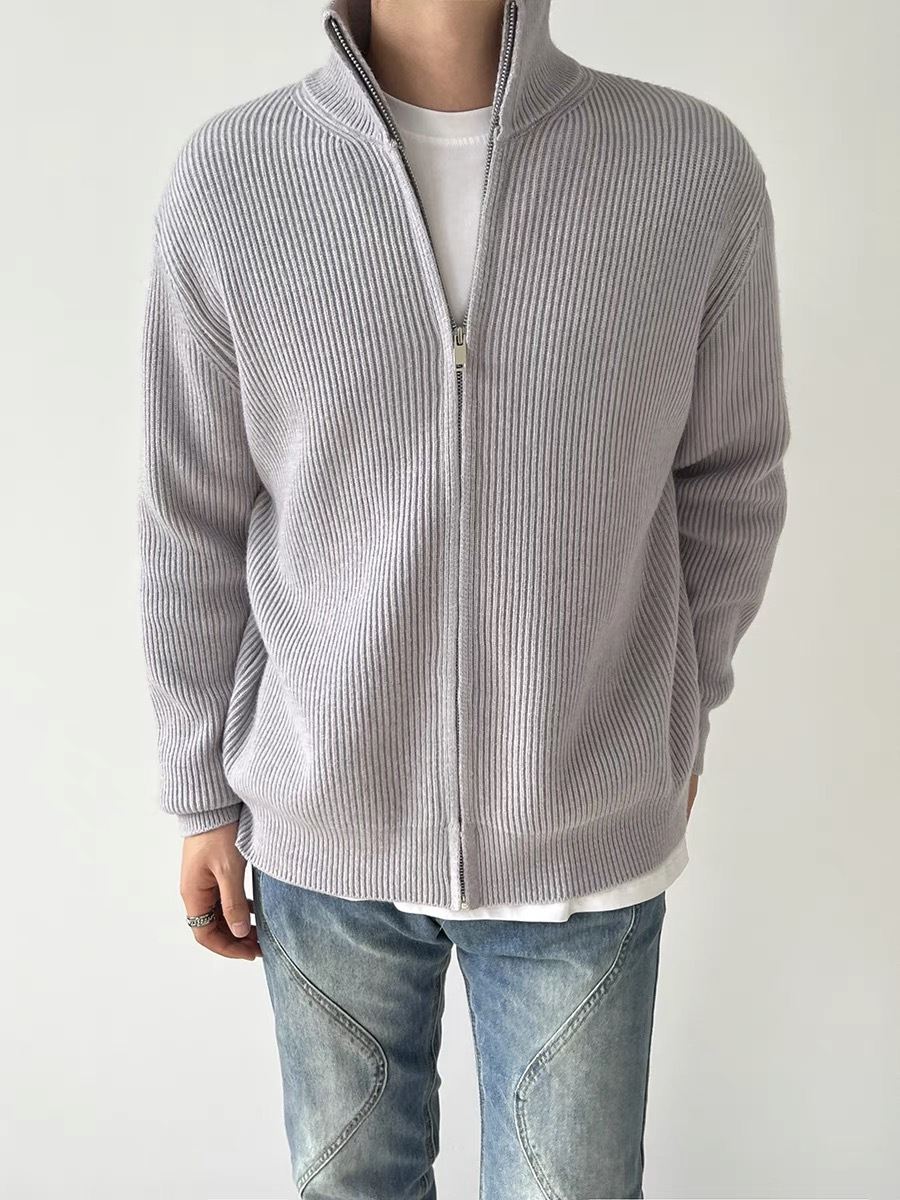 Men's Sweaters Autumn Winter Men Loose Casual Knit Sweater Zipper Semi High Neck Long Sleeve Cardigan Lazy Comfortable Warm Fashion Top Size XS-2 - view 3