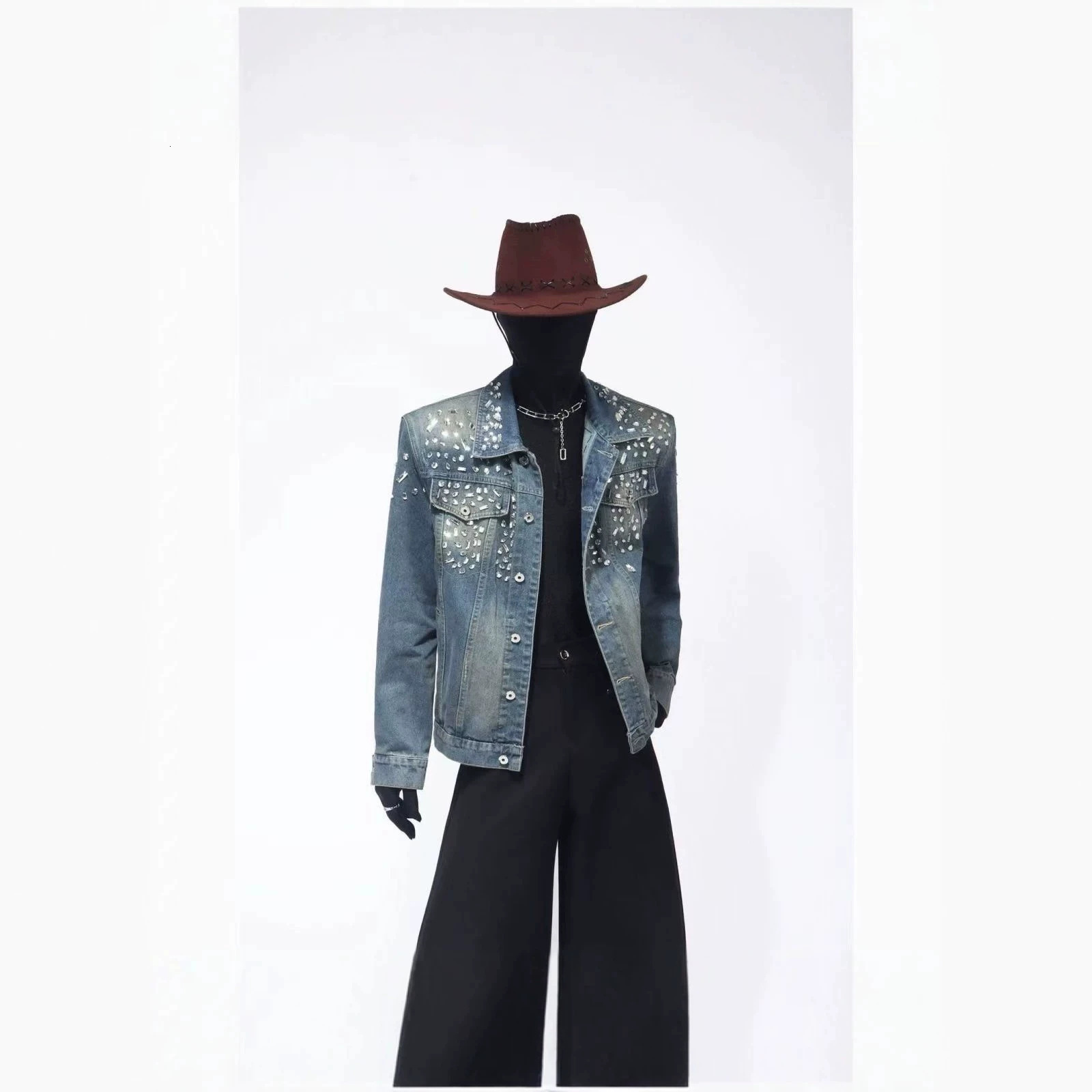 Retro Crystal Denim Coat Diamonds Beaded Jeans Bomber Jacket Cardigan Gemstones Cow Rhinestones Streetwear Tops Chaquetas 251013 - view 3