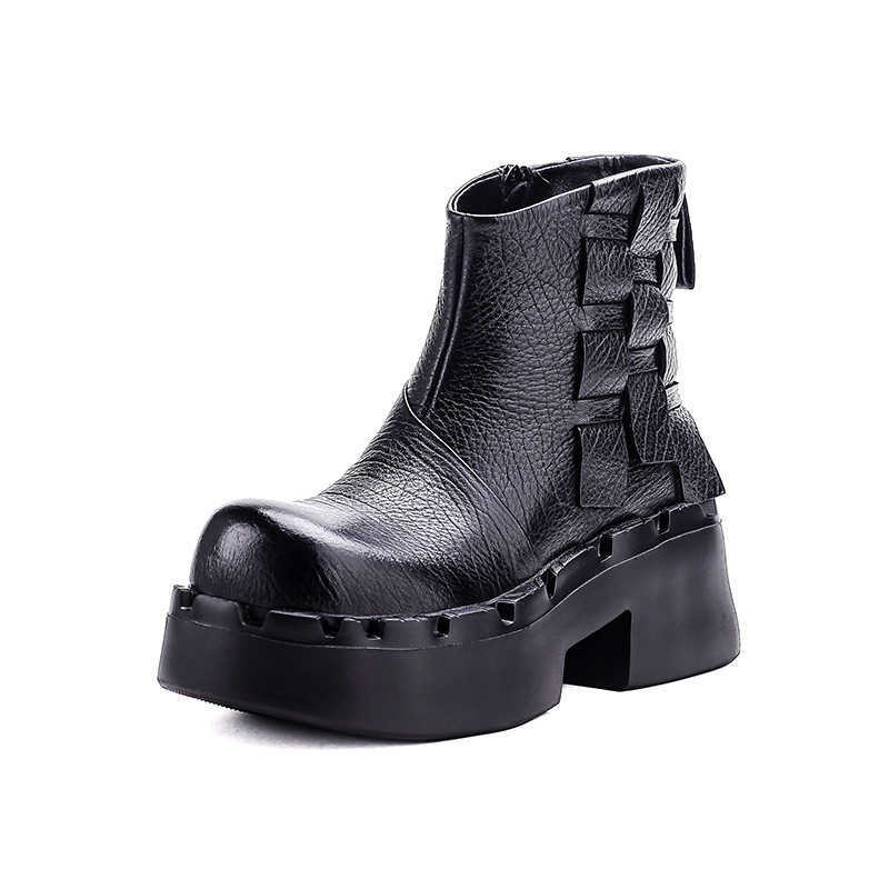 Retro genuine leather platform boots for women in autumn and winter, new style single boot, thick sole, high heel, small size, thick top layer cowhide - view 7