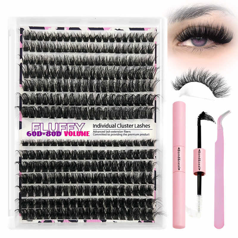 Large Volume Thick Cluster Lashes, Spiky European and American Segmented Fluffy Eyelashes L261010