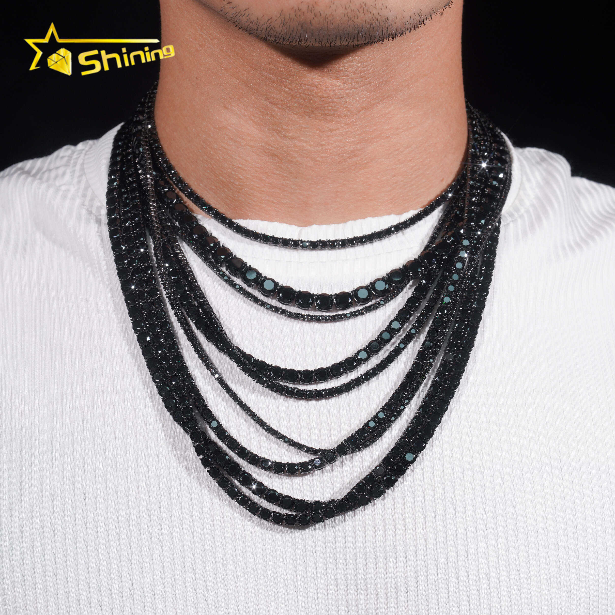 High Quality Pass Tester RTS Factory Hip Hop 925 Sterling Silver 3mm 4mm 5mm Diamond Necklace Iced Out Black Moissanite Tennis Chain - view 4