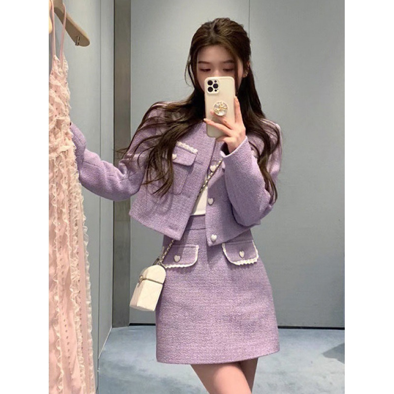 Spring outfit small fragrance style set skirt half body wrapped hip skirt fashionable socialite two-piece set ddmynov