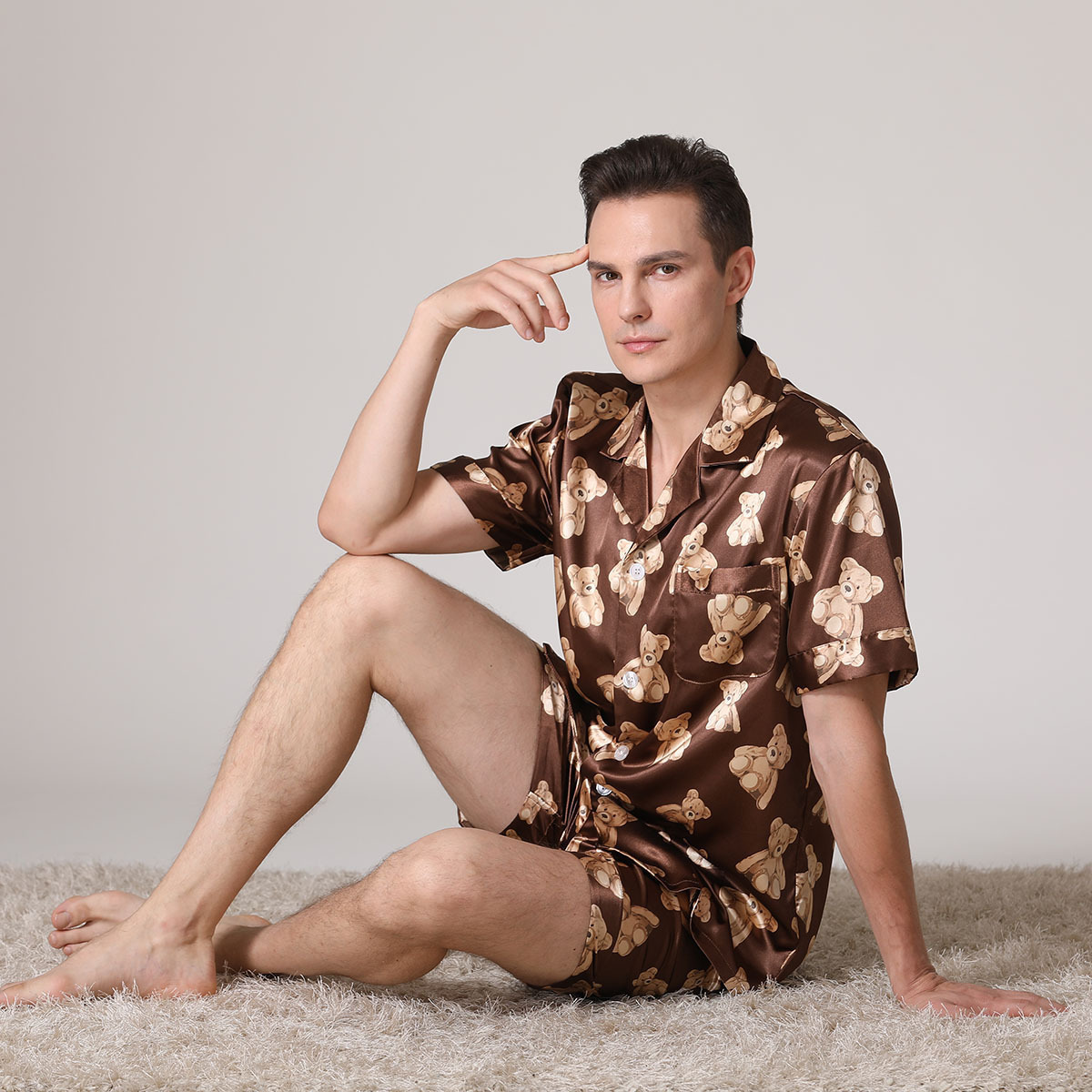 Mens Plaid Print Pajama Set Short Sleeve Lapel Top And Elastic Shorts Comfortable Perfect For Summer Sleepwear Loungewear Pjs 260509 - view 5