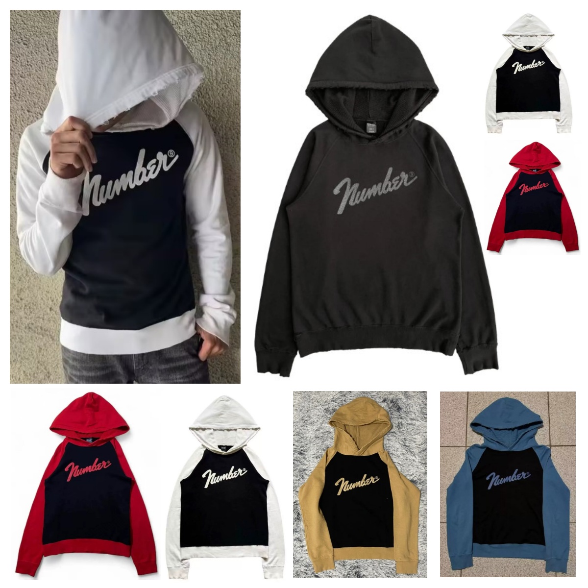 Men's Hoodies 2026 Number Nine The High Streets Cotton Vintage Hoodie Hip-hop Pure Black Cracked WY1538