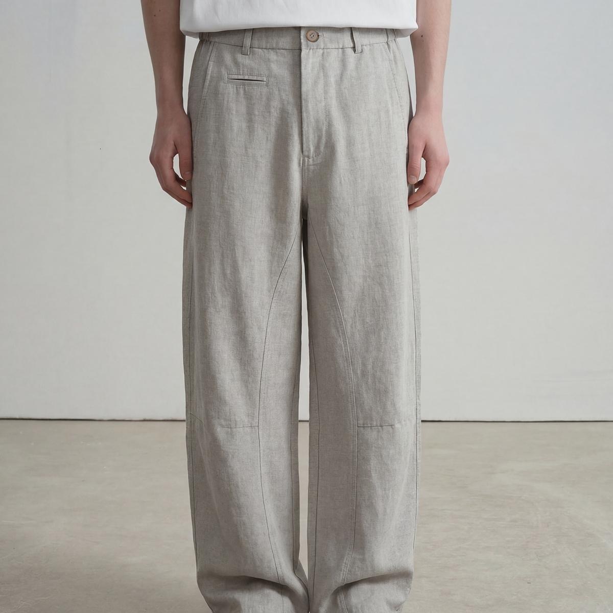 Summer 2026 new collection open-waist straight-leg solid-color curved-leg trousers men's casual pants loose fit versatile style 260811 - view 7