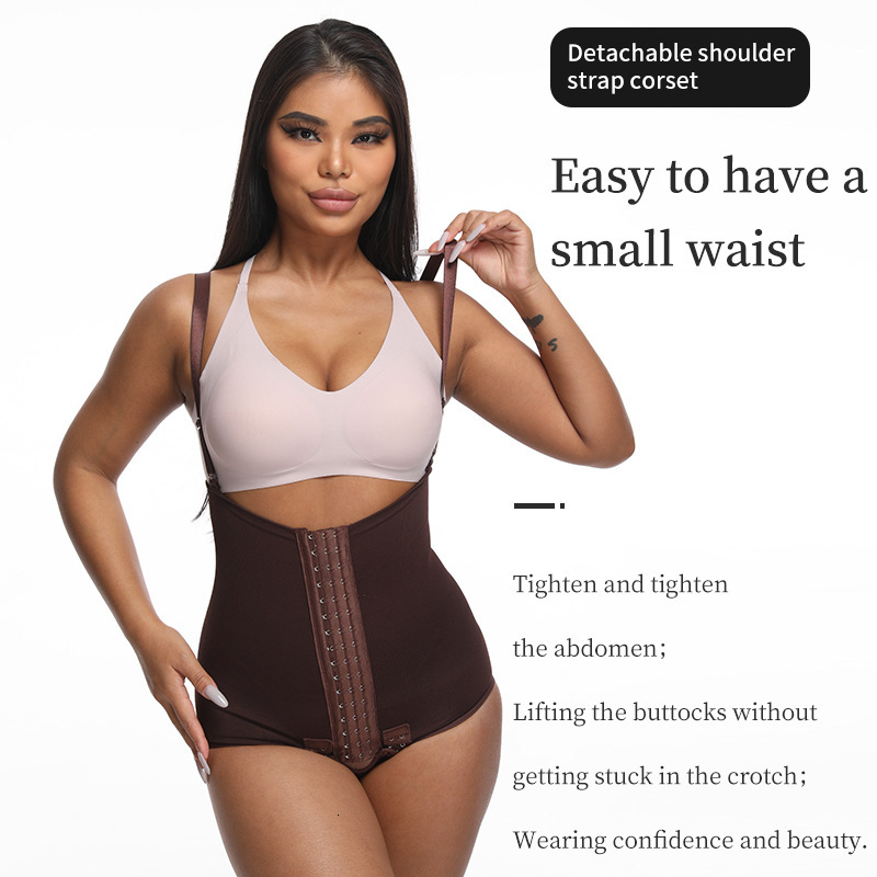 Detachable Strap Waist Trainer Bodysuit Post-Surgery Shapewear With Shoulder Straps Waist Cincher, Abdominal Compression Garment Body-Shaping Garment - view 3