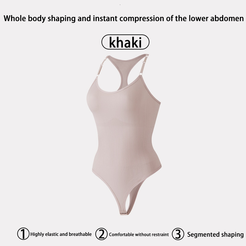 Racerback Thong Shapewear Bodysuit Buttoned One-Piece Body Shaper, Tummy Control, Waist Cincher, Postpartum Seamless Shapewear, Slimming And Shaping U - view 7