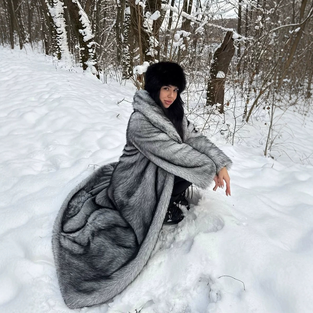 Winter Longer Faux Fur Warm Coat Long Sleeve Coat Fox Fur Faux Fur Coat womens Long Hooded Fur all-in-one Fur Coat S-XXXXXL 240919 - view 3