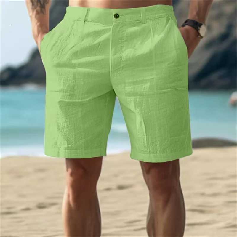 New men's cotton and linen summer solid color button beach daily outdoor breathable straight-leg casual shorts Z261013 - view 6