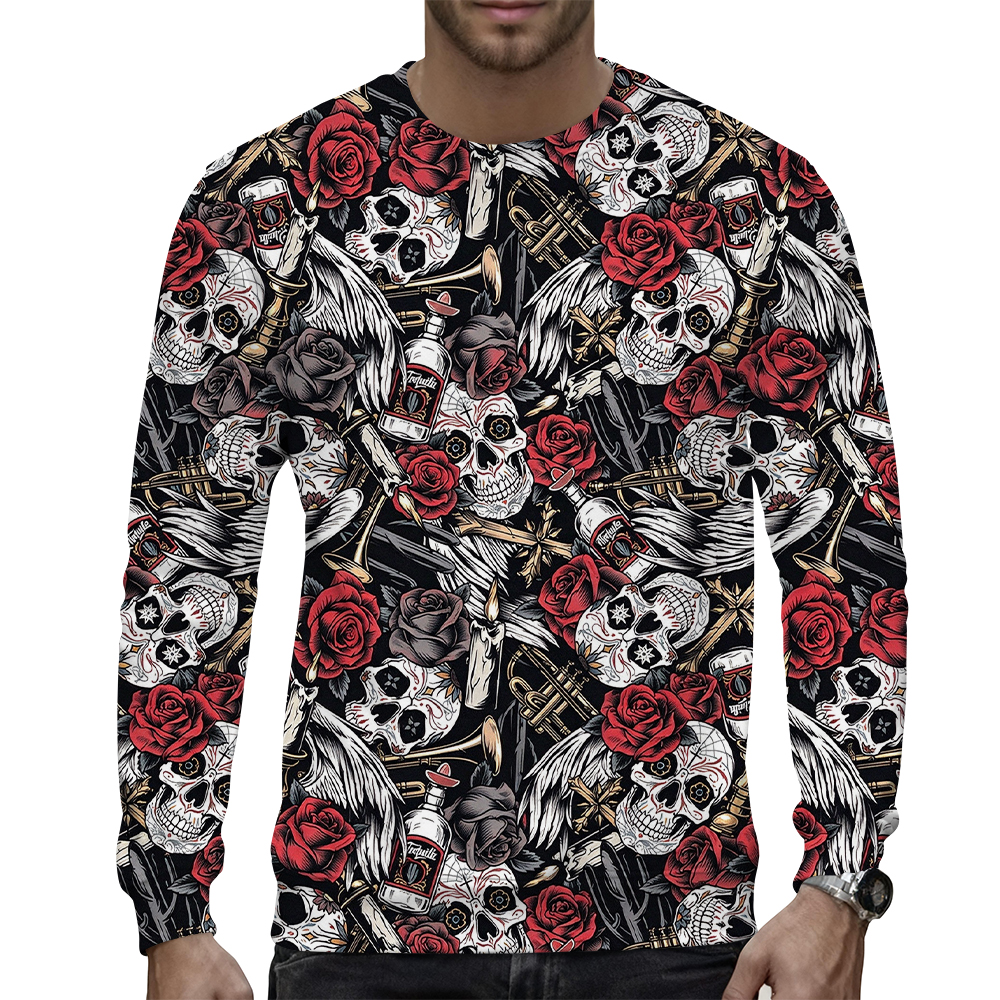 Men's round neck sweater, personalized printed long-sleeved top without hat - view 5