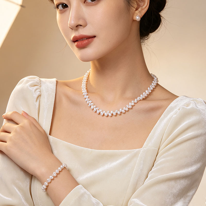 Dainashi 925 Sterling Silver Natural Freshwater Pearl Fine Jewelry for Women Elegant Earrings and Necklace and Bracelet Set 260909