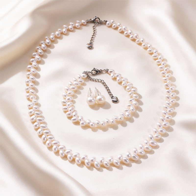 Dainashi 925 Sterling Silver Natural Freshwater Pearl Fine Jewelry for Women Elegant Earrings and Necklace and Bracelet Set 260909 - view 3