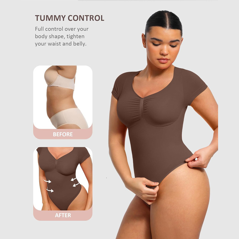 Y2k Seamless Shapewear V Neck Bodysuit Shapewear Plus-Size Butt-Lifting Seamless Shapewear For Women, Tummy Control Bodysuit - view 3